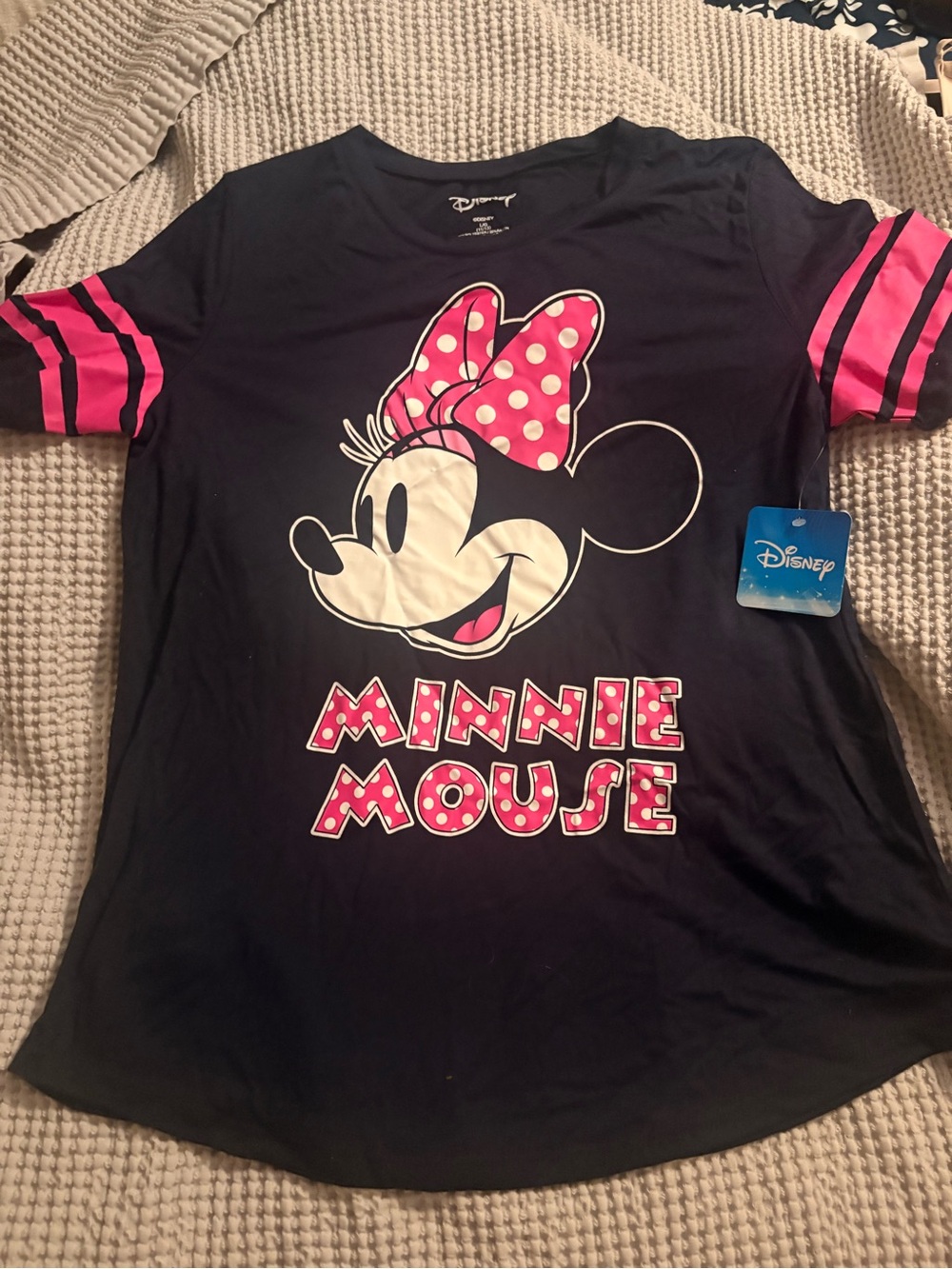 Disney Girls' Black Tee with Pink Minnie Polka-Dot Graphic